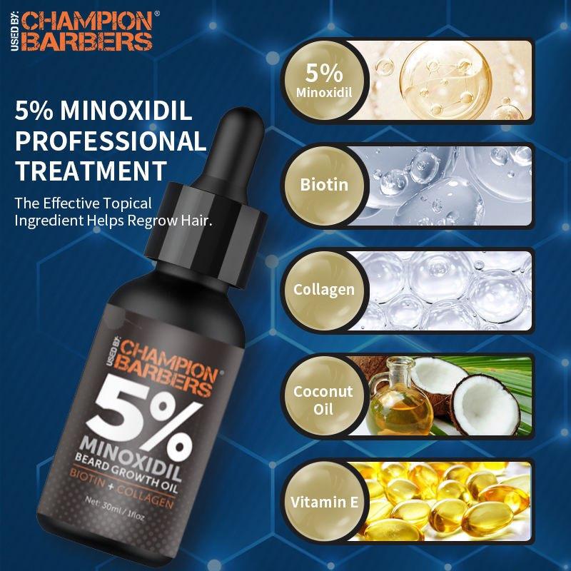 Champion Barbers Beard Growth Serum for Men 30ml- 5% Biotin Minoxidil Hair Growth Oil, 5% Minoxidil for Men and Women, Biotin Hair Growth Serum Minoxidil, Nourishes Scalp, Stops Hair Loss & Thinning Hair Care Repairing