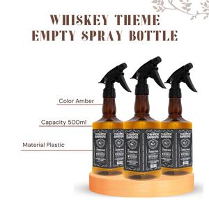 Champion Barbers High Ǫuality Plastic Spray Bottle, 500ml, Amber Color, Fine Mist, Continuous Spray, Multi-Purpose - Ideal Spray bottles for Salons, Barbers, Whiskey-Themed Organiser Canister